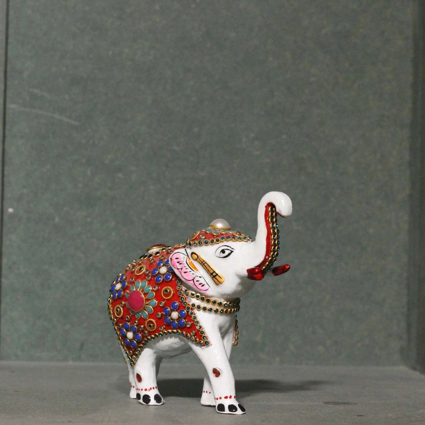 Handicraft Home Decor Marble Gajlaxmi Elephant Pair for Home Decor | Designer Marble Showpiece Elephants Pair with Unique Golden Work (3 inch)